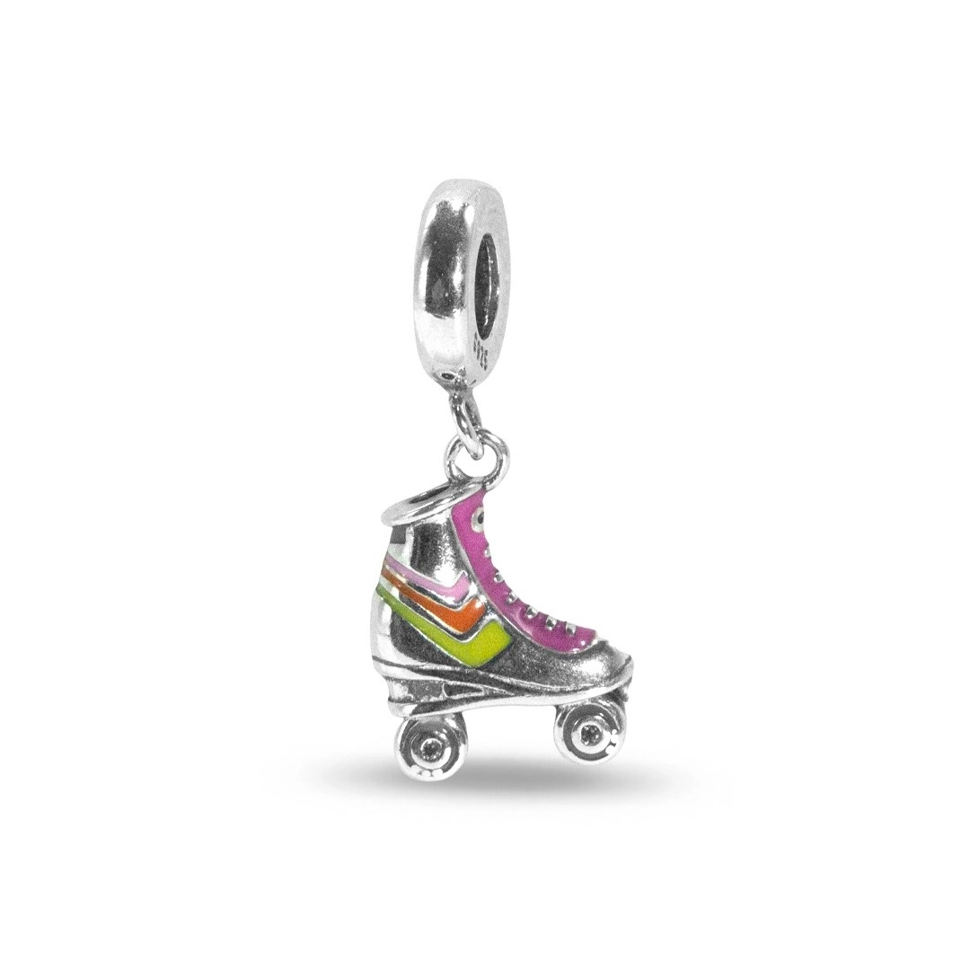 Berloque de Prata Symbol Balanço Patins com Resina Rosa e Amarela