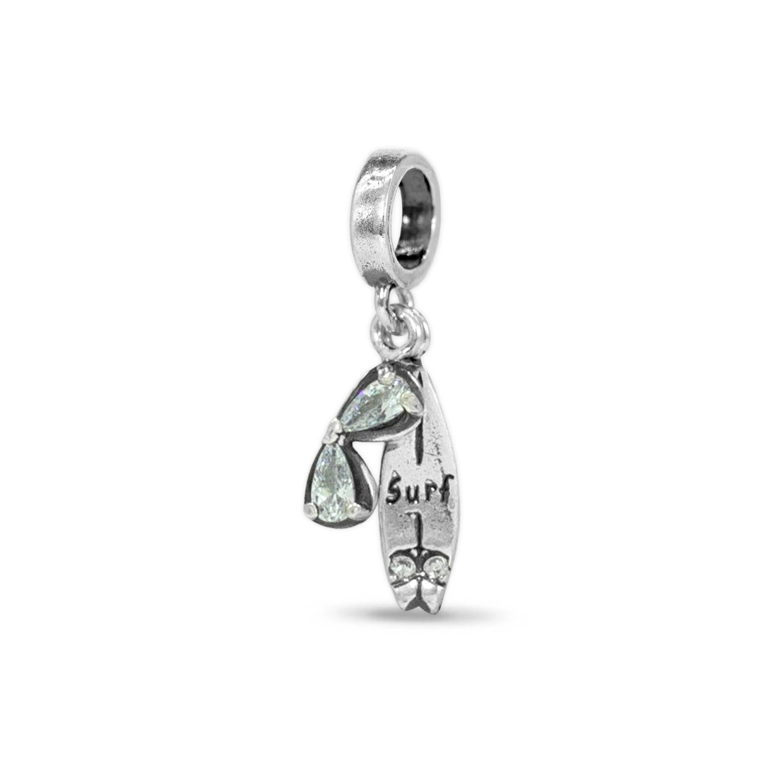 Berloque de Prata Symbol Balanço Prancha com Óculos e Zircônia Cristal
