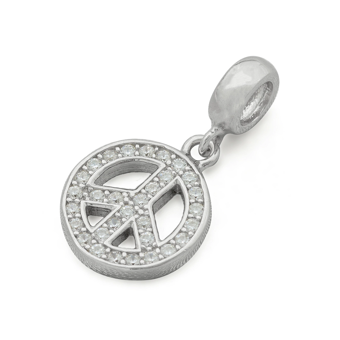 Berloque de Prata Symbol Balanço Símbolo da Paz com Zircônia Cristal