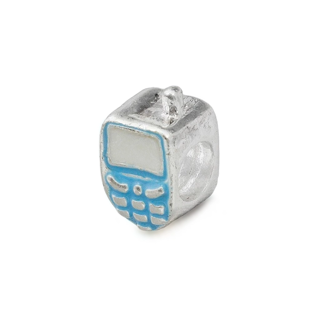 Berloque de Prata Symbol Celular Azul Claro Esmaltado