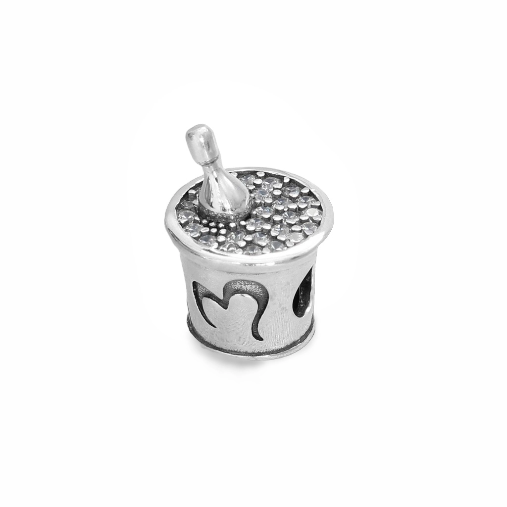 Berloque de Prata Symbol Champanhe no Balde de Gelo com Zircônia Cristal
