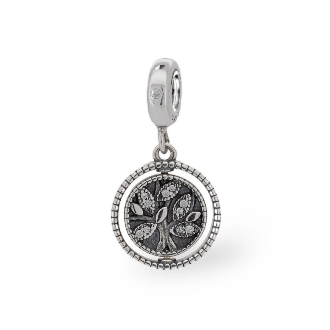 Berloque de Prata Symbol com Árvore da Vida Envelhecida e Zircônia Cristal