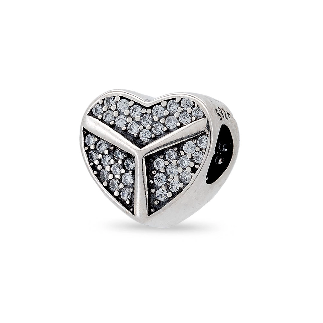 Berloque De Prata Coração Com Zircônia Cristal 