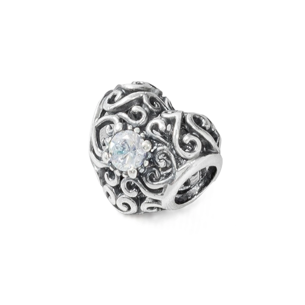 Berloque de Prata Symbol Coração com Zircônia Cristal