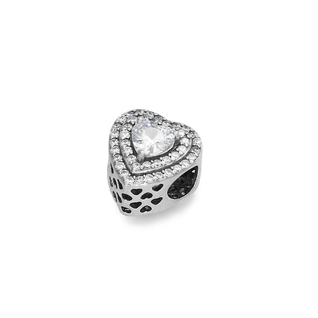 Berloque de Prata Symbol Coração com Zircônia Cristal