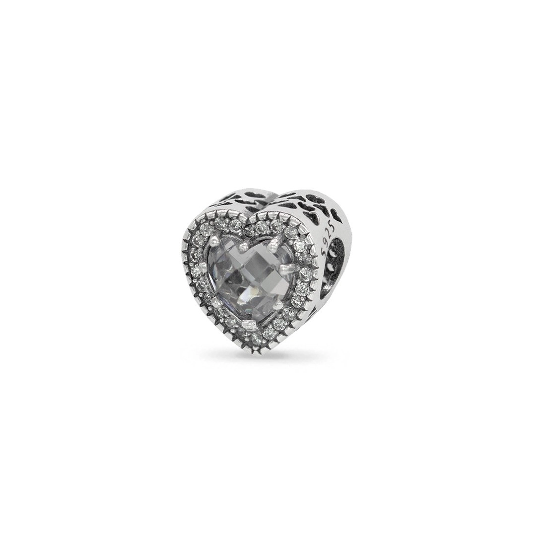 Berloque de Prata Symbol Coração Envelhecido com Zircônia Cristal
