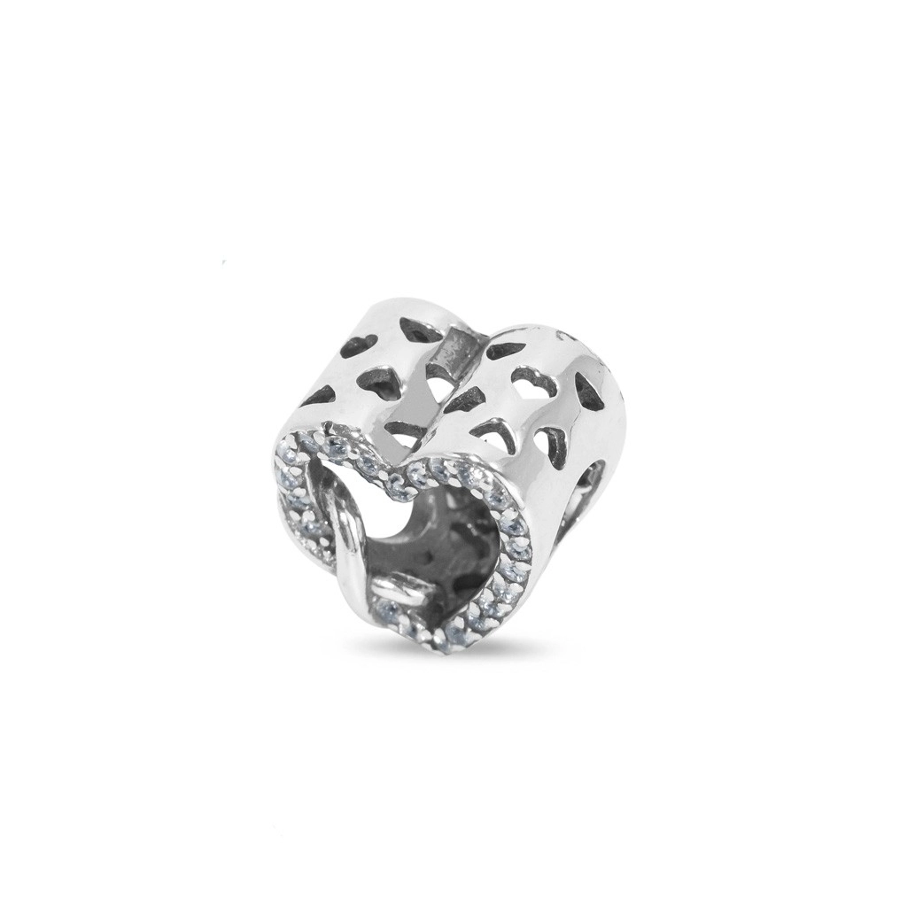 Berloque de Prata Symbol Coração Vazado e Zircônia Cristal