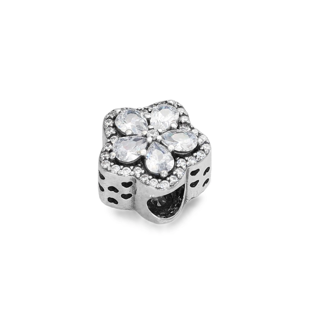 Berloque de Prata Symbol Flor com Zircônia Cristal