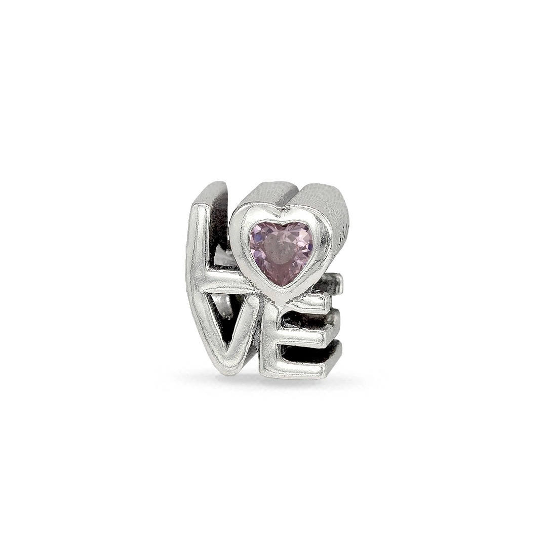 Berloque de Prata Love com Zircônia Rosa
