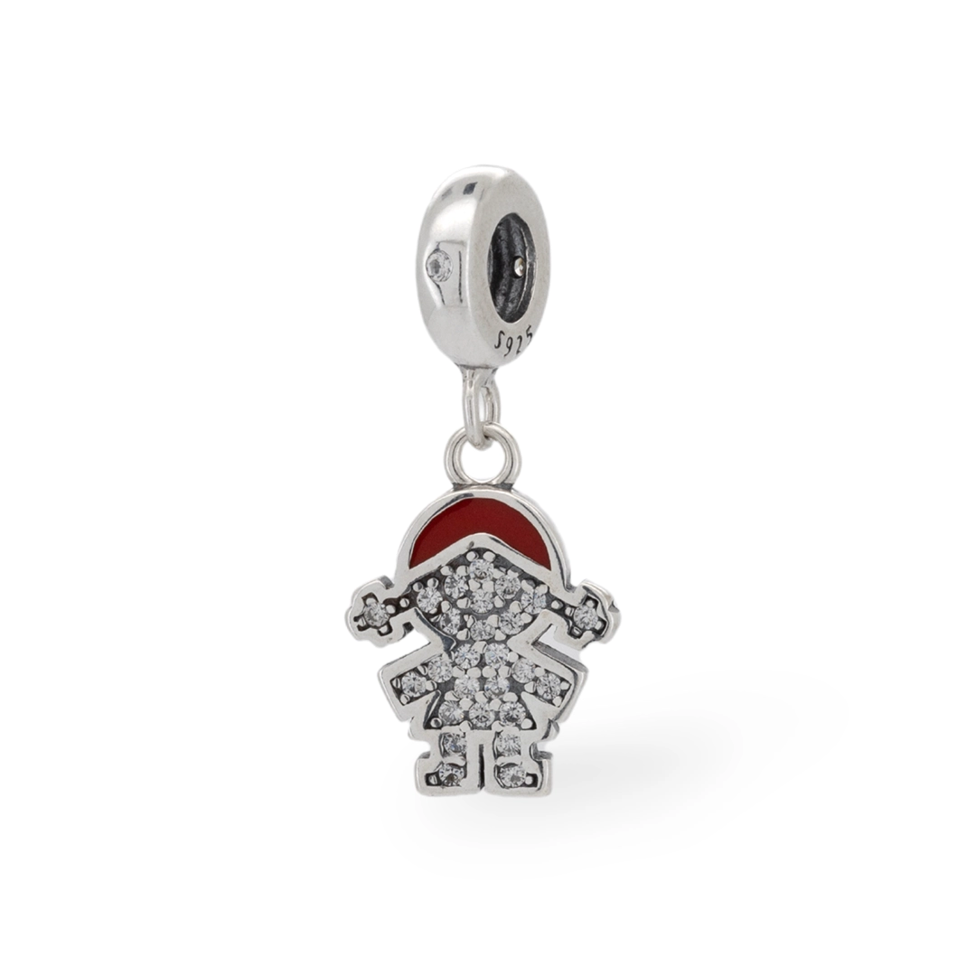 Berloque de Prata Symbol Menina com Resina Vermelha e Zircônia Cristal
