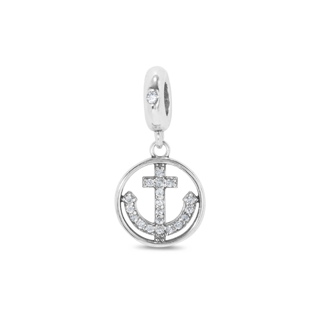 Berloque de Prata Symbol Âncora com Zircônia Cristal