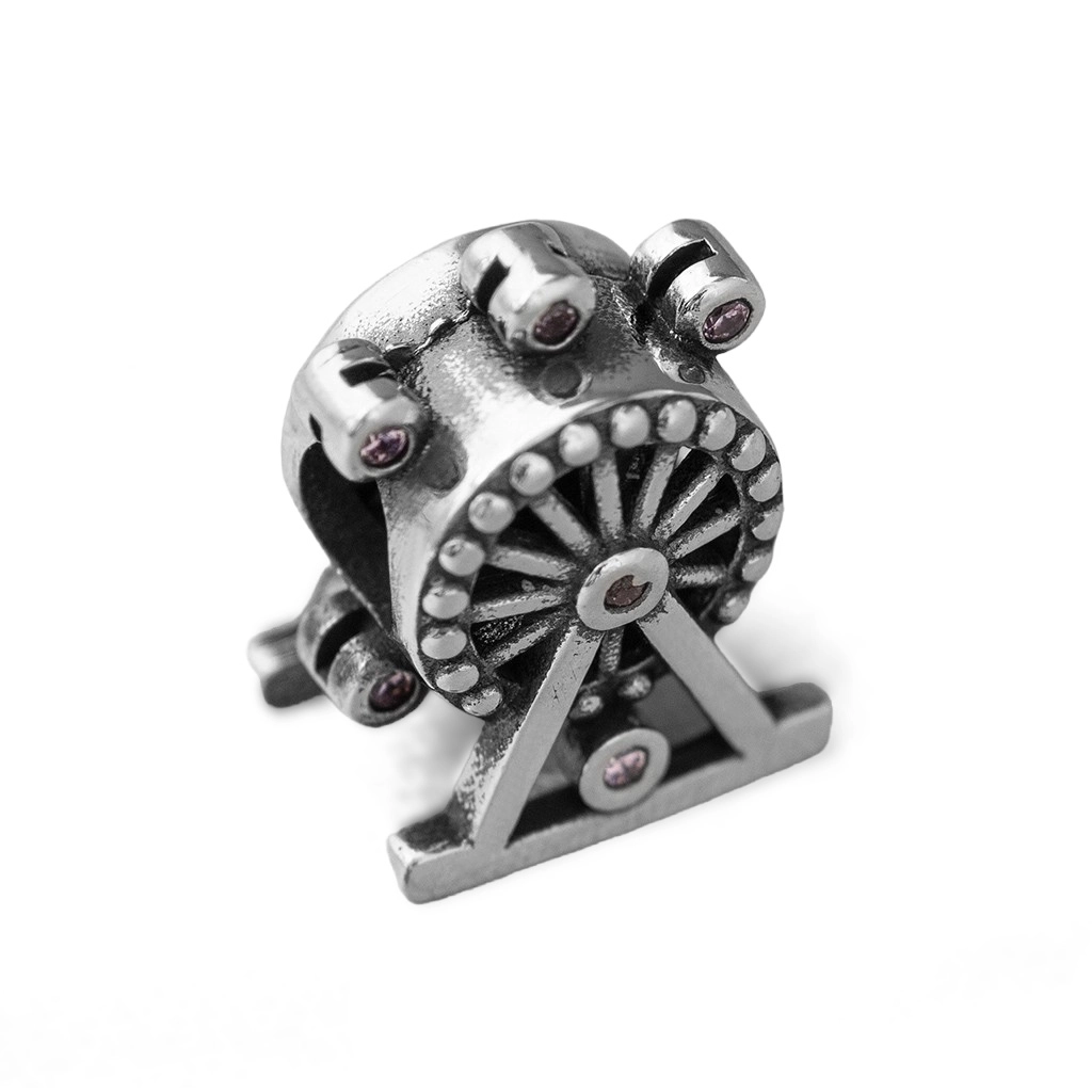 Berloque de Prata Symbol Roda Gigante com Zircônia Rosa