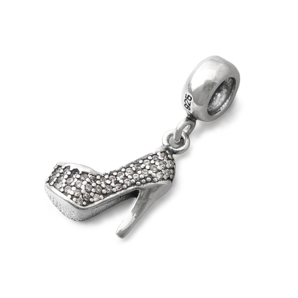 Berloque de Prata Symbol Sapato de Salto com Zircônia Cristal