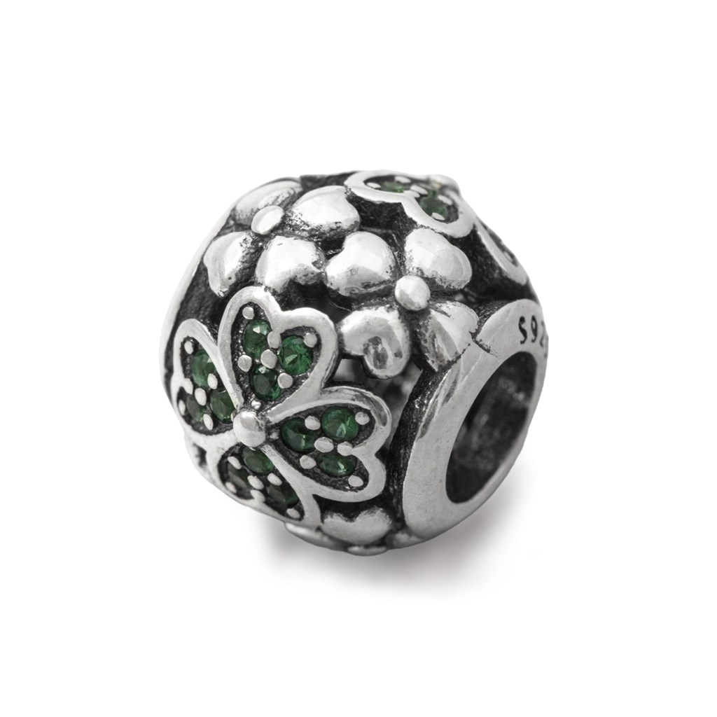 Berloque de Prata Symbol Trevo  com Zircônia Esmeralda
