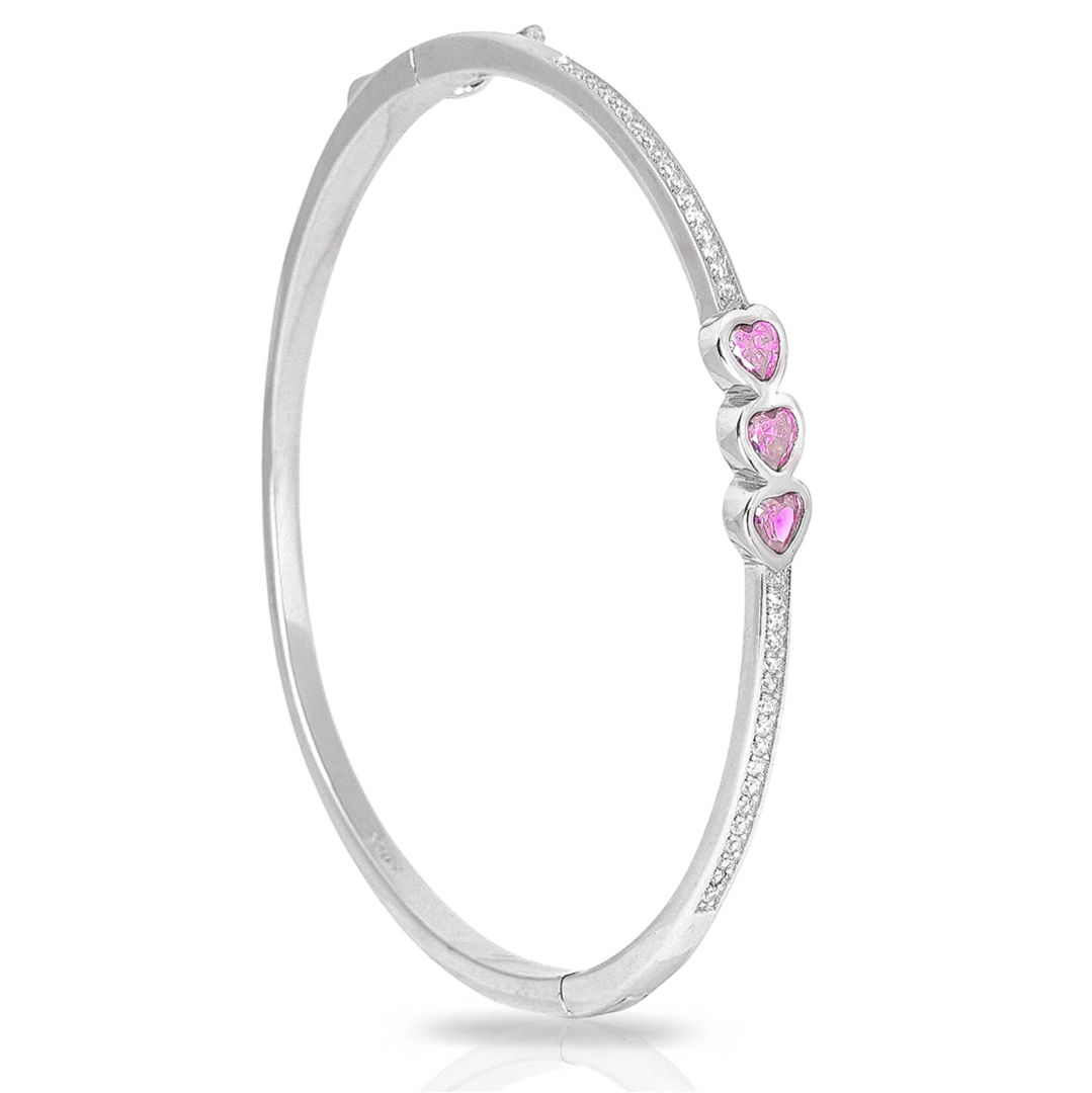 Bracelete Blend Collection de Prata 925 Articulado com Corações de Zircônias Rosa