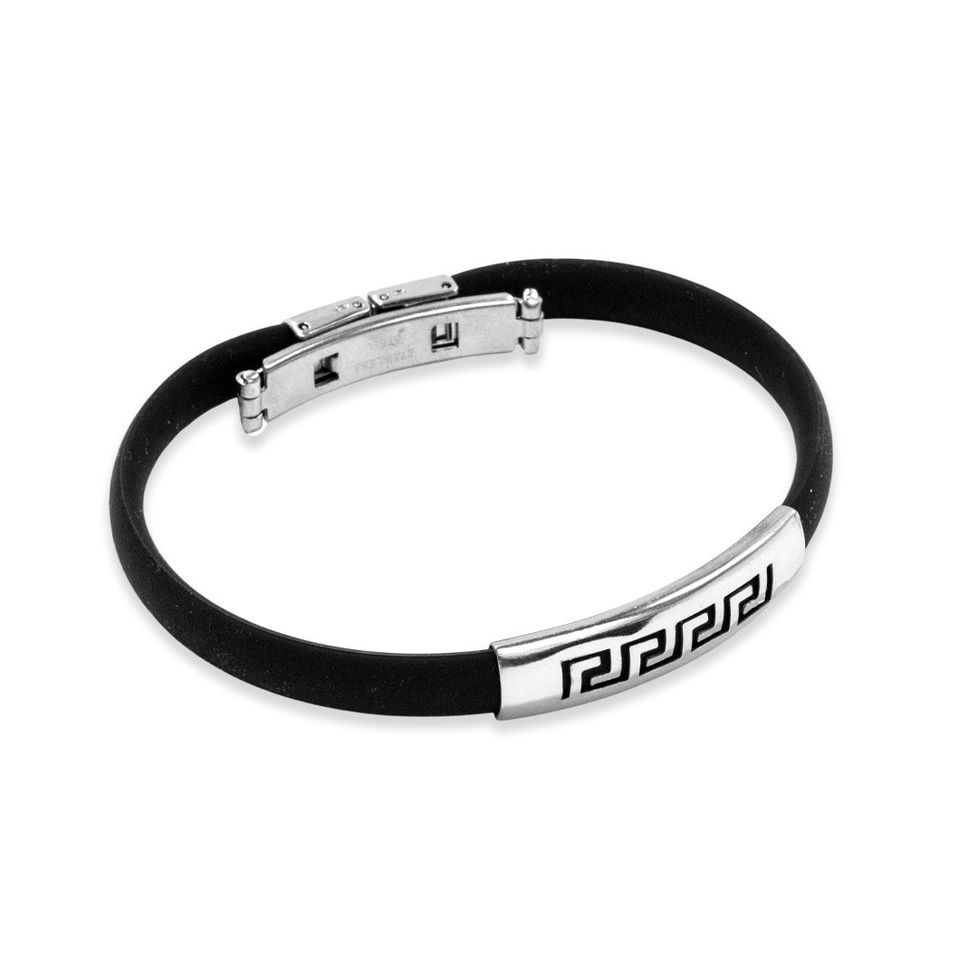Bracelete de Aço em Cauciu com Placa e Labirinto