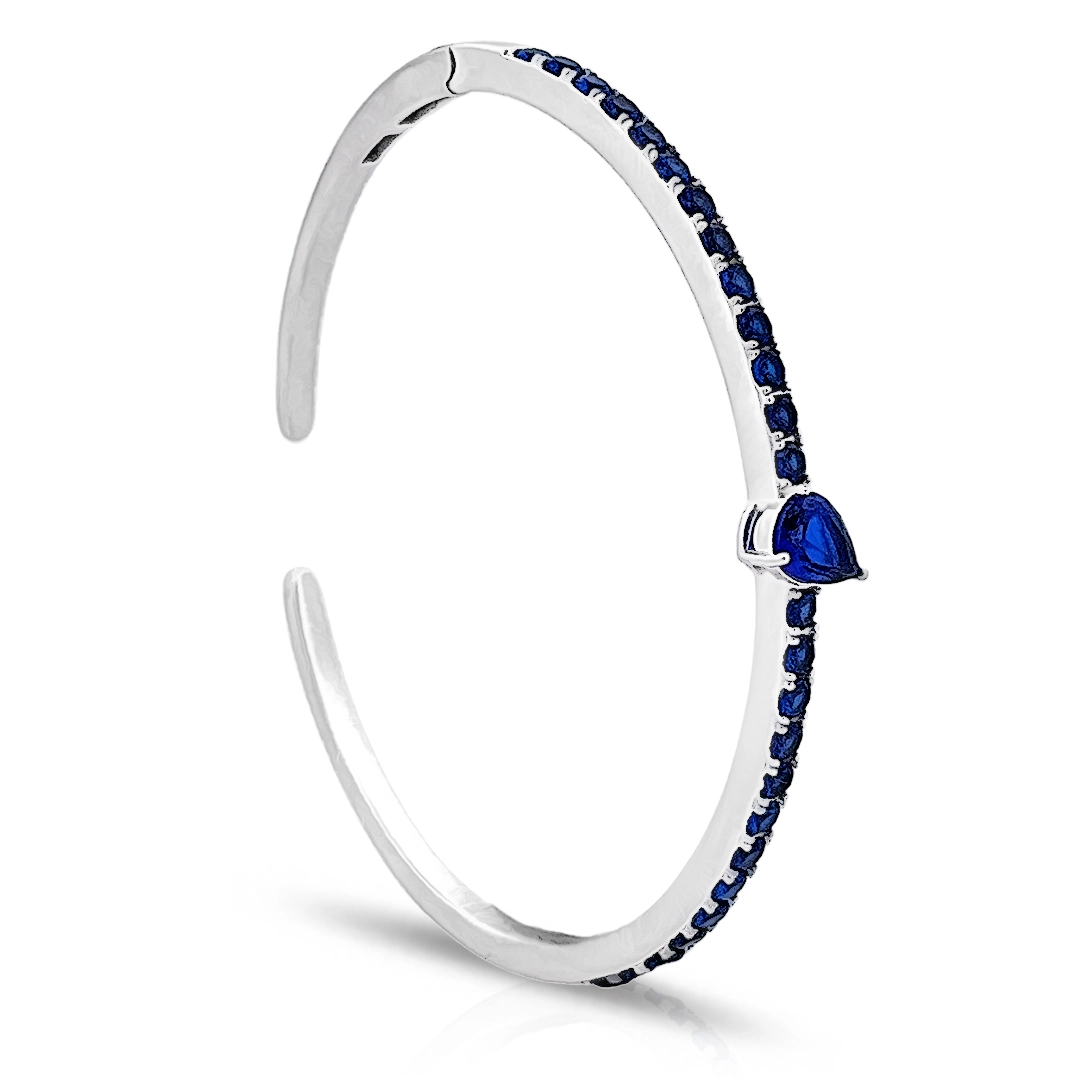 Bracelete de Prata Blend Collection Articulado Aberto com Zircônias Safira