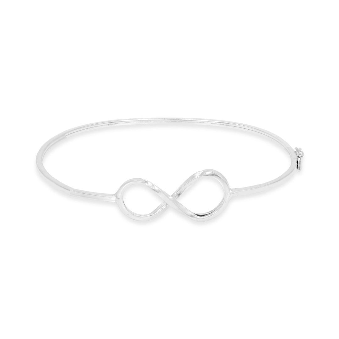 Bracelete de Prata Fio Quadrado com Símbolo do Infinito Espelhado