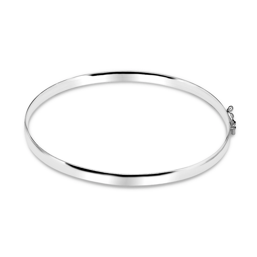 Bracelete de Prata Oval Meia Cana e Espelhado 