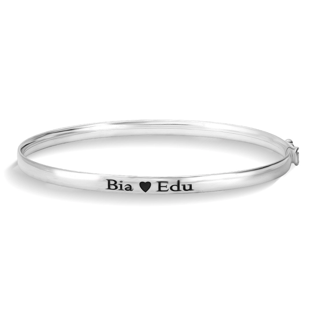 Bracelete de Prata Oval Personalizado Meia Cana