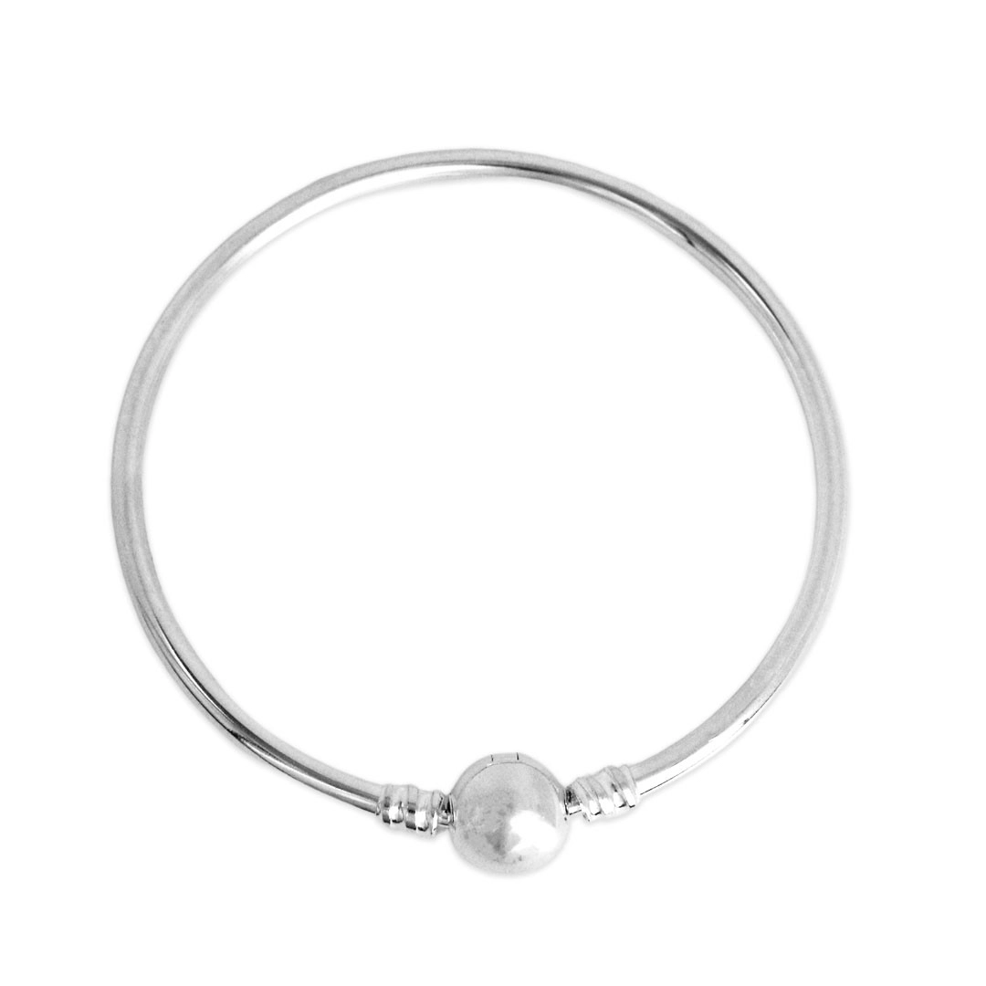 Bracelete de Prata Roliço com Fecho de Esfera Espelhada