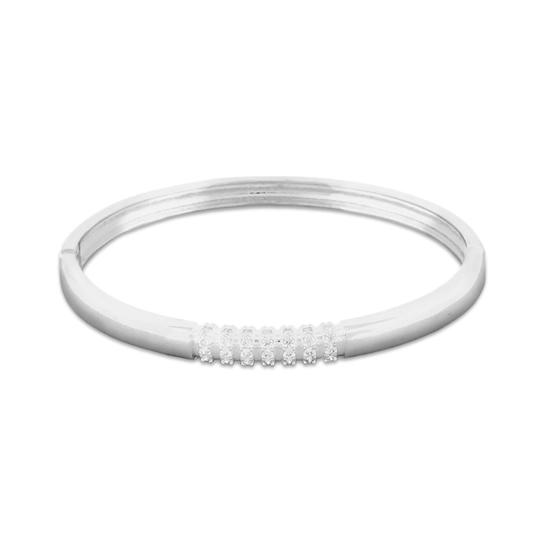Bracelete Em Prata Leve Espelhado com Zircônia Cristal