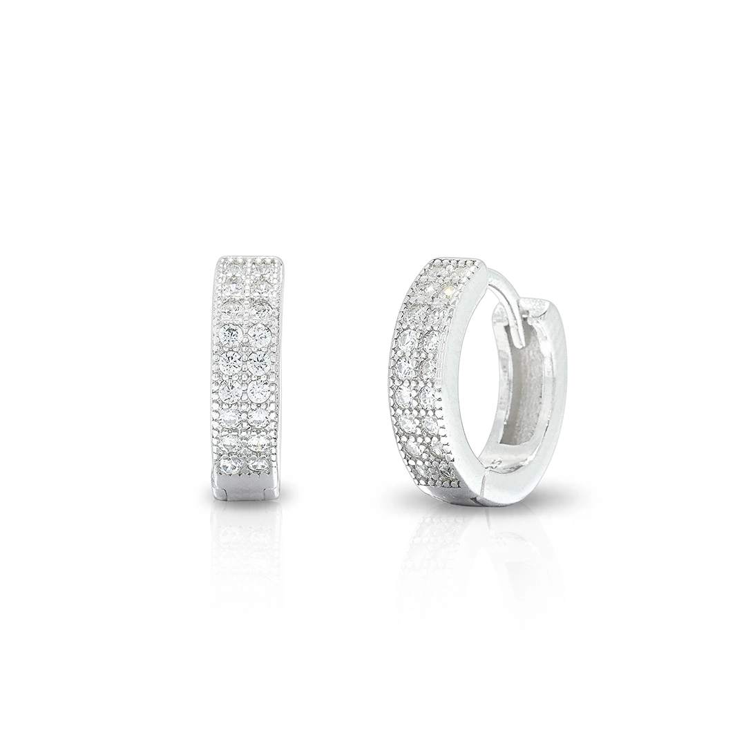 Brinco Blend Collection Prata 925 Clic com Duas Fileiras de Zircônias Cristal