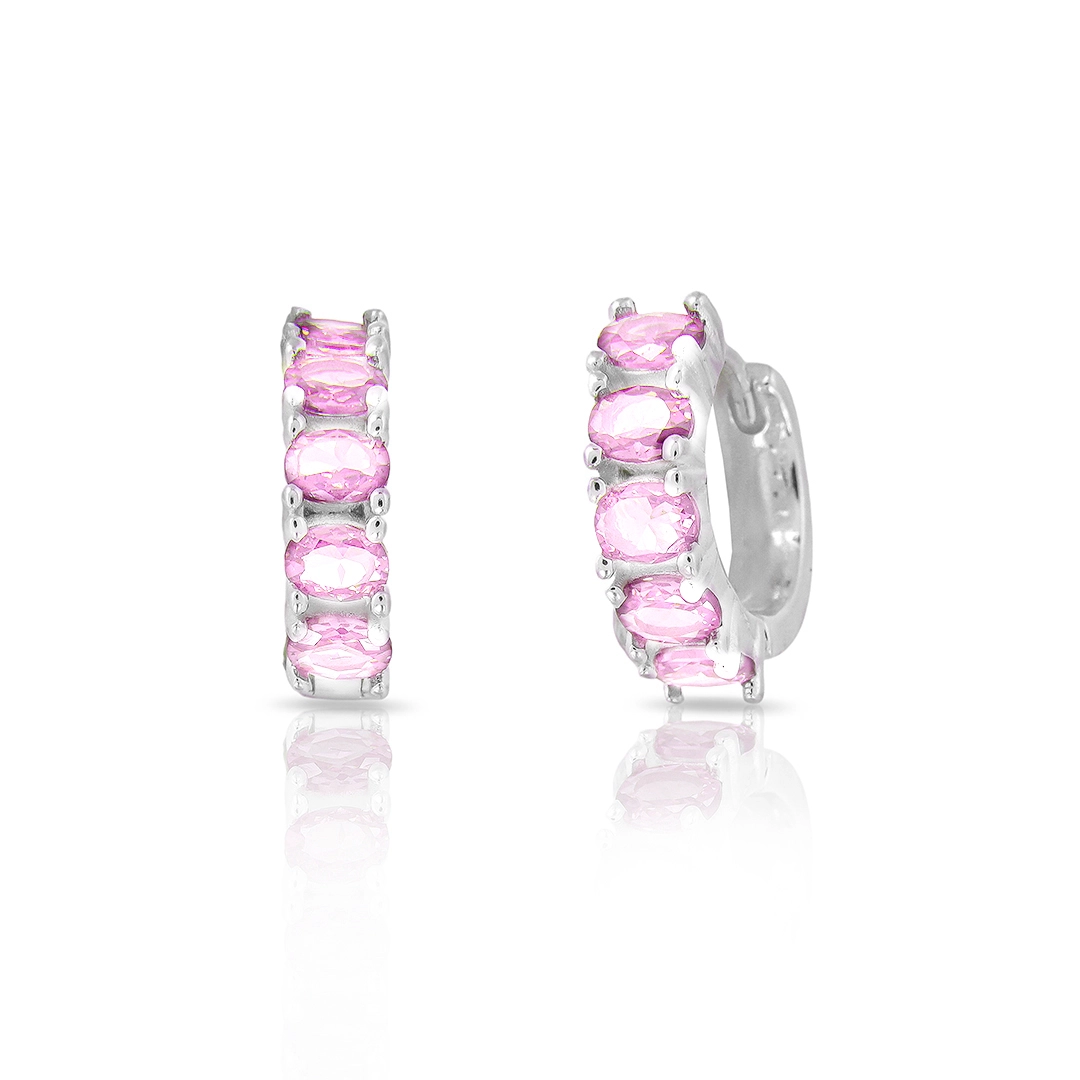 Brinco Blend Collection Prata 925 Clic com Zircônia Rosa Oval