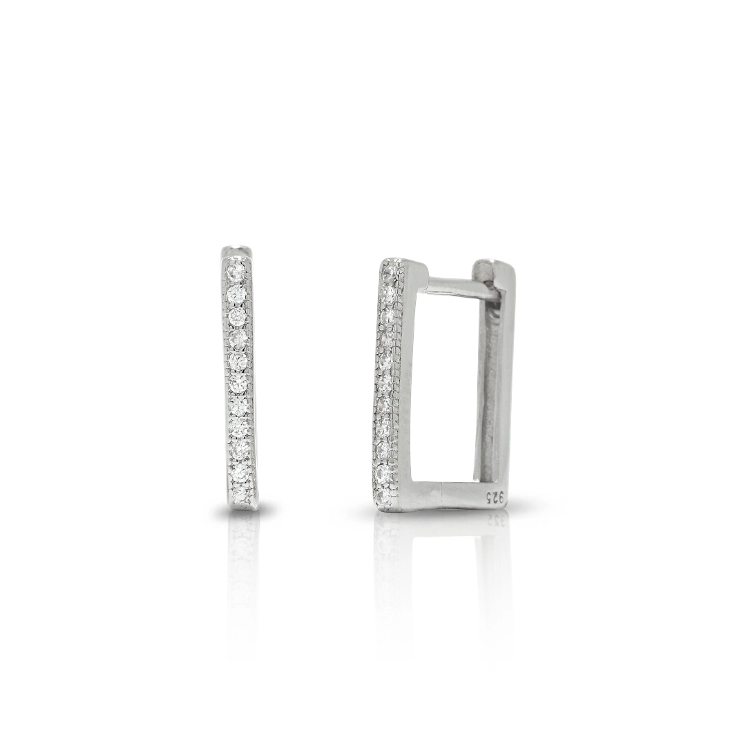 Brinco Blend Collection Prata 925 Clic Quadrado com Zircônias Cristal G