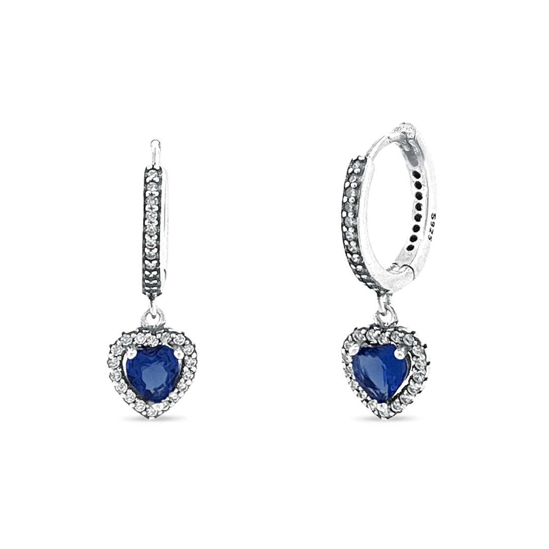 Brinco De Argola Clic Com Zircônia Cristal e Coração de Zircônia Safira