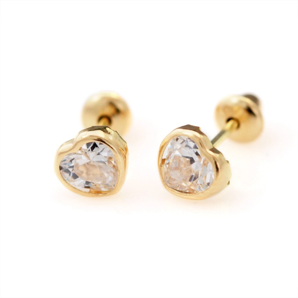 Brinco de Ouro 18k Baby Gold Coração em Zircônia Cristal