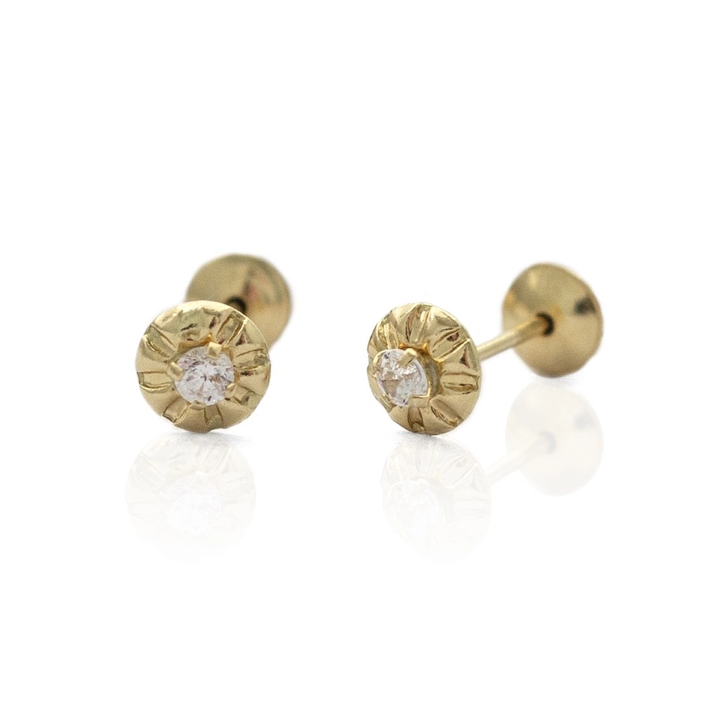 Brinco de Ouro 18k Baby Gold Flor com Zircônia Cristal