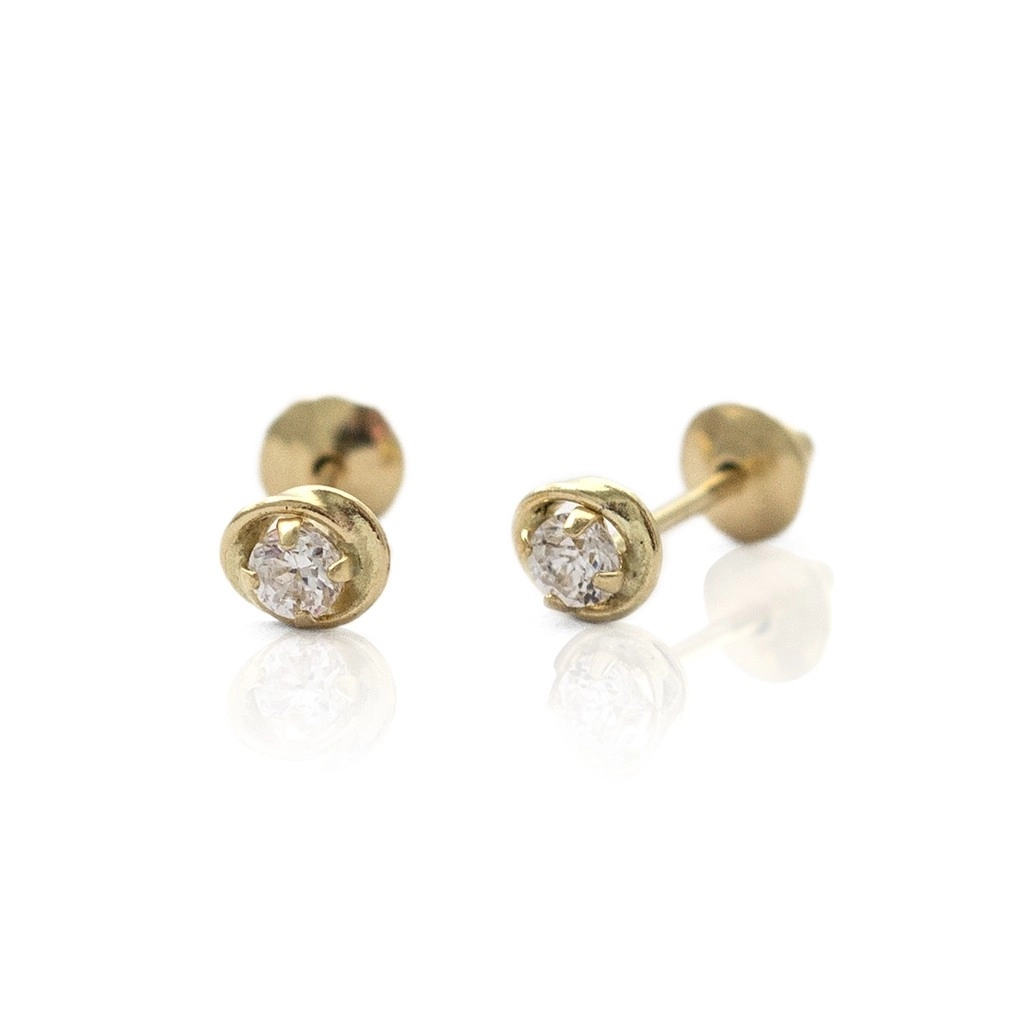 Brinco de Ouro 18k Baby Gold Trabalhado com Zircônia Cristal