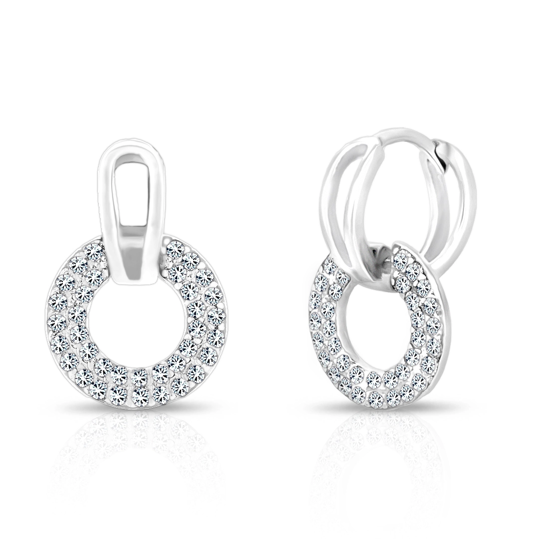 Brinco de Prata Argola Clic Balanço com Zircônia Cristal 