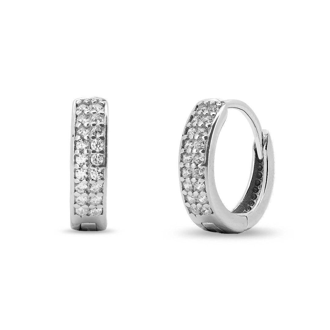 Brinco De Prata Argola Clic Com Zircônia Cristal M