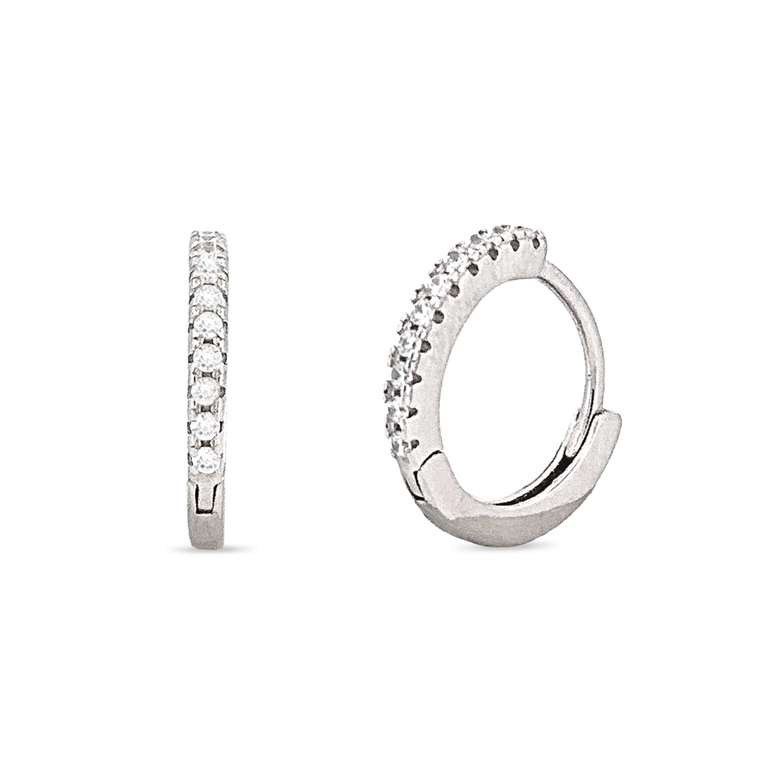 Brinco de Prata Argola Clic com Zircônia Cristal M