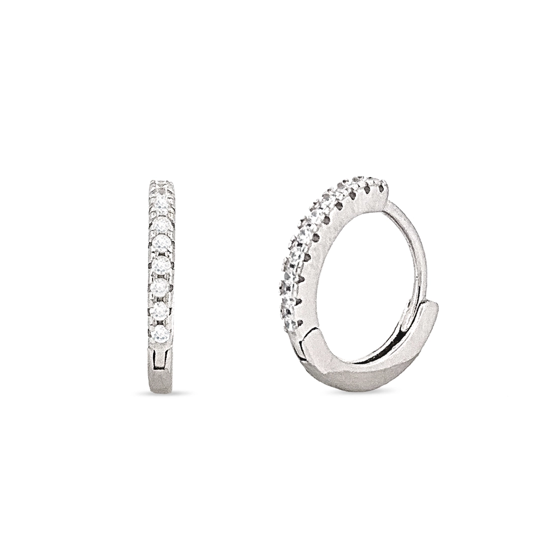Brinco de Prata Argola Clic com Zircônia Cristal P