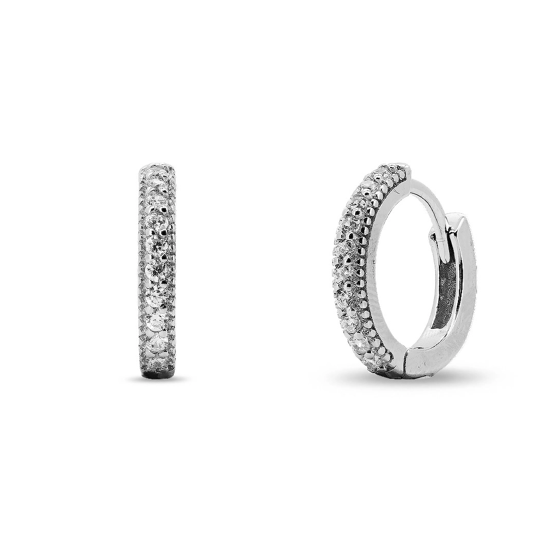 Brinco De Prata Argola Linha Clic Com Zircônia Cristal 