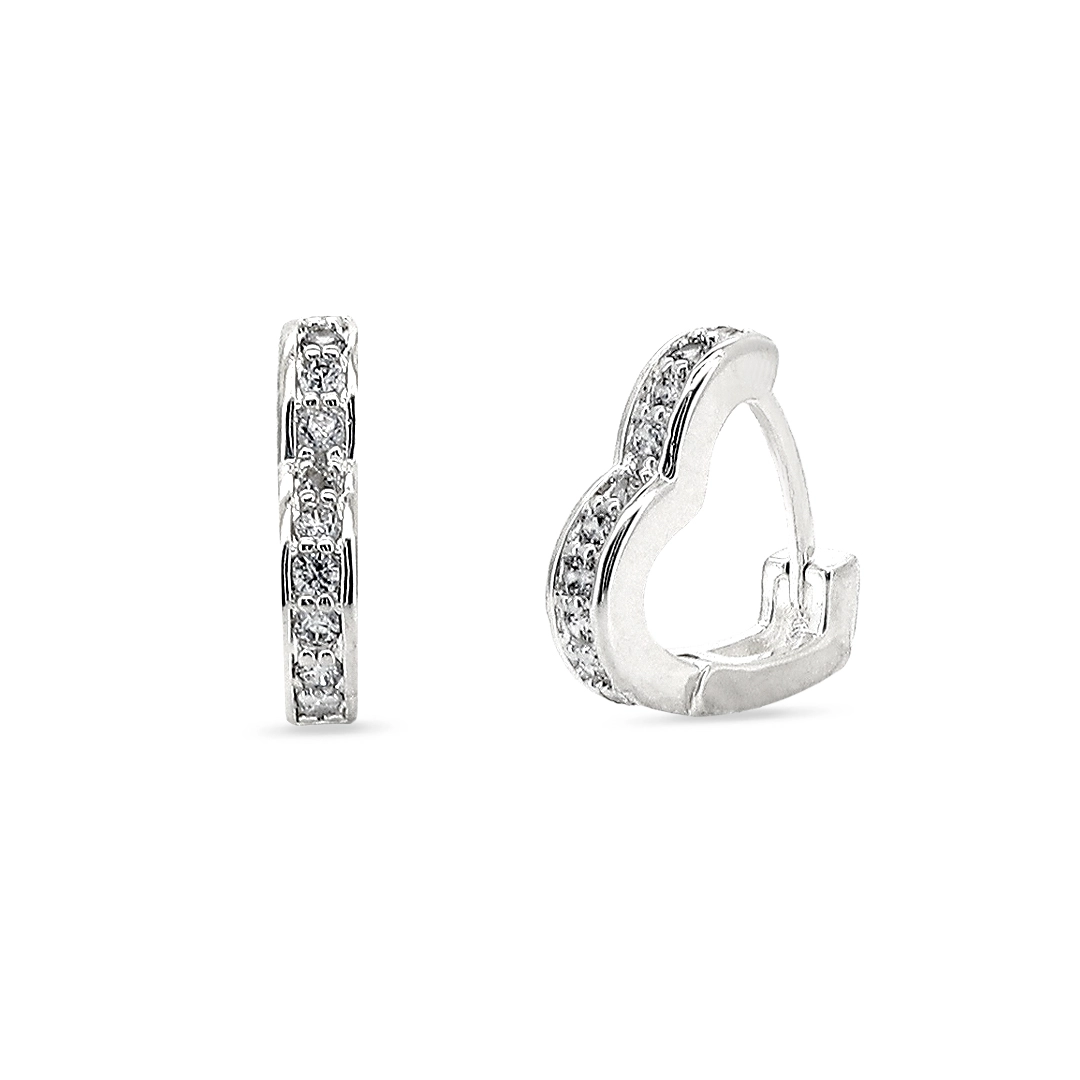 Brinco De Prata Leve Argola Linha Clic Coração Com Zircônia Cristal 