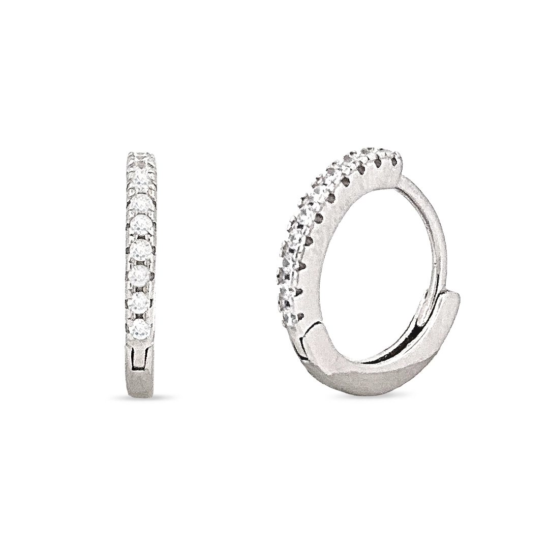 Brinco de Prata Argola Clic com Zircônia Cristal G