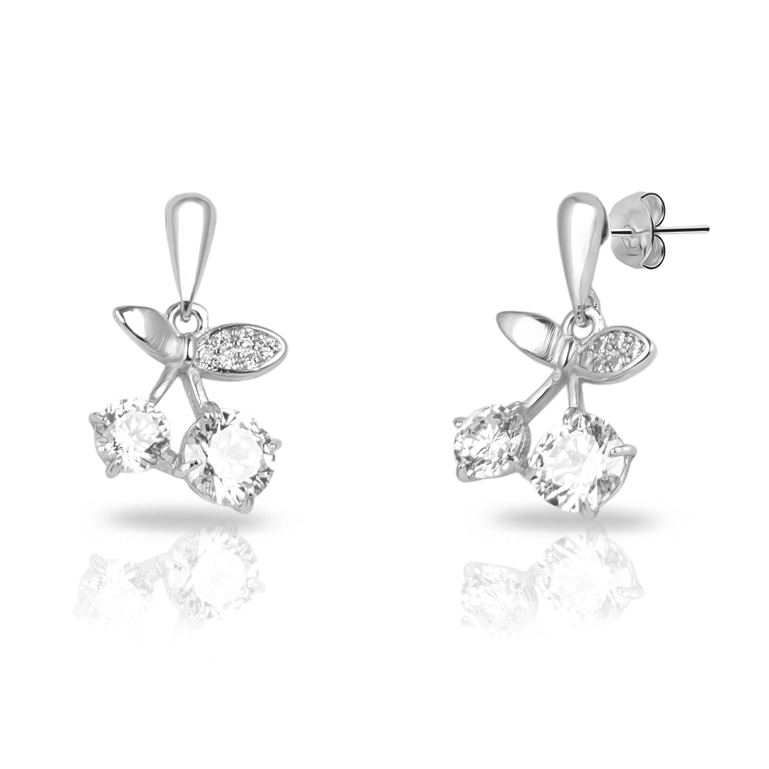 Brinco de Prata Balanço Cereja Com Zircônia Cristal
