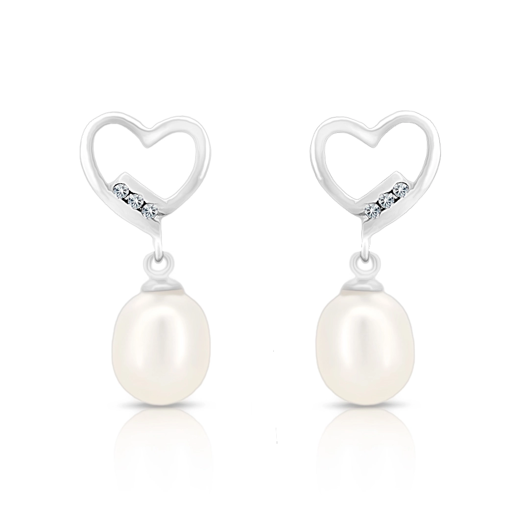 Brinco de Prata Balanço com Pérola Biwa e Zircônia Cristal
