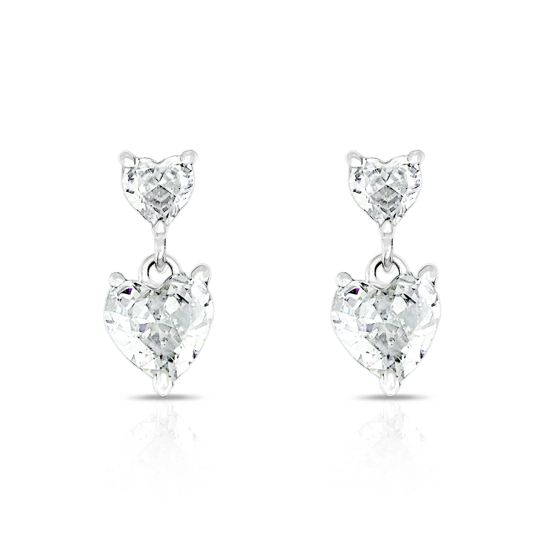 Brinco de Prata Balanço Coração com Zircônia Cristal
