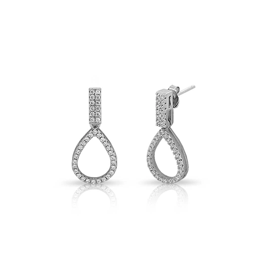 Brinco de Prata Balanço Gota Com Zircônia Cristal Cravejada