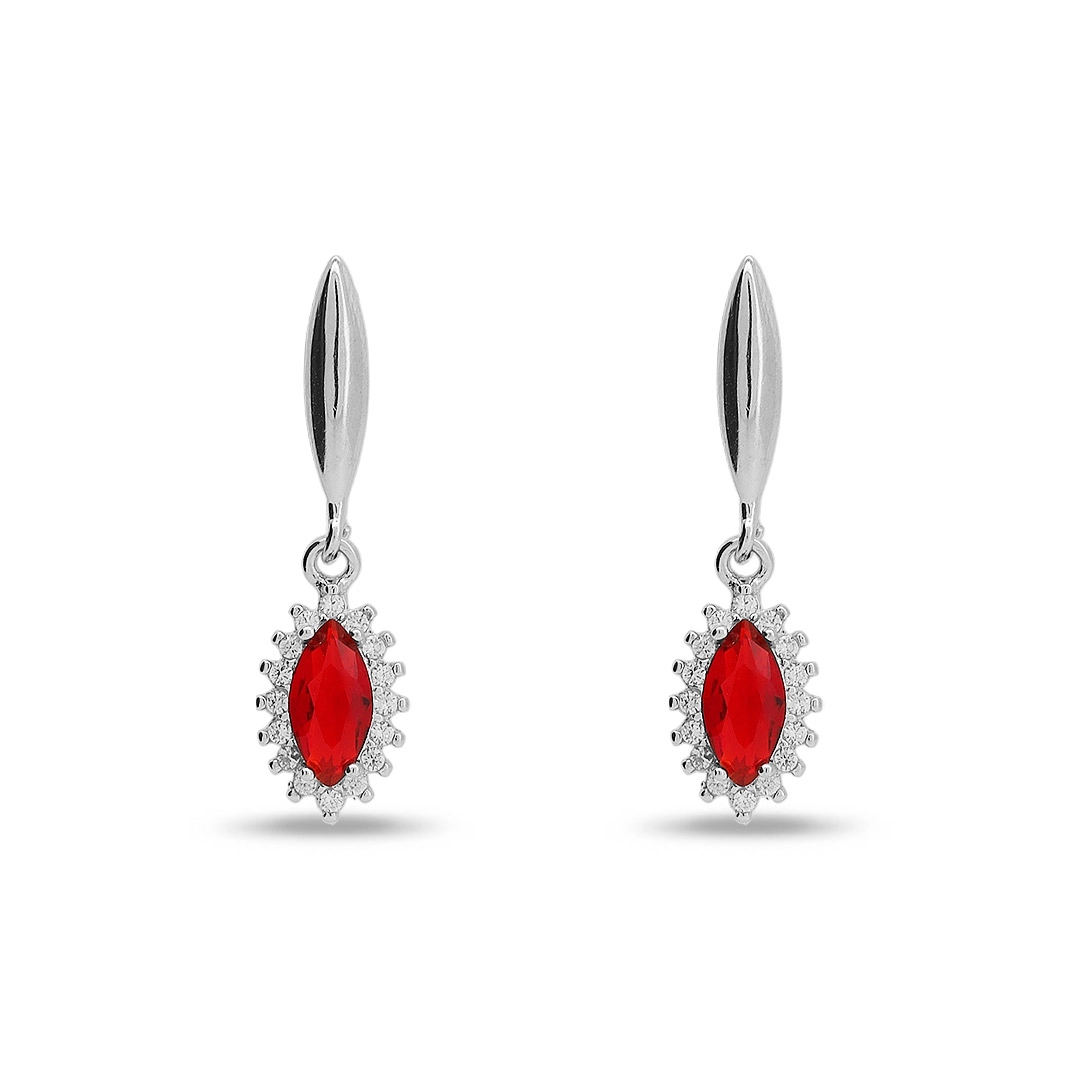 Brinco De Prata Gancho com Zircônia Cristal e Zircônia Rubi