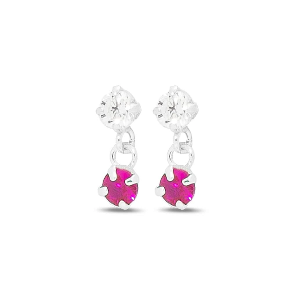 Brinco de Prata Infantil com Zircônia Cristal e Zircônia Rubi