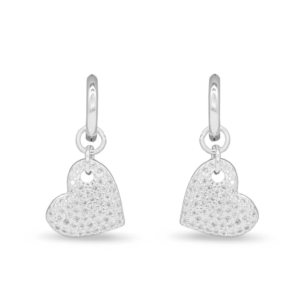 Brinco de Prata Leve Argola Articulada com Coração de Zircônia Cristal