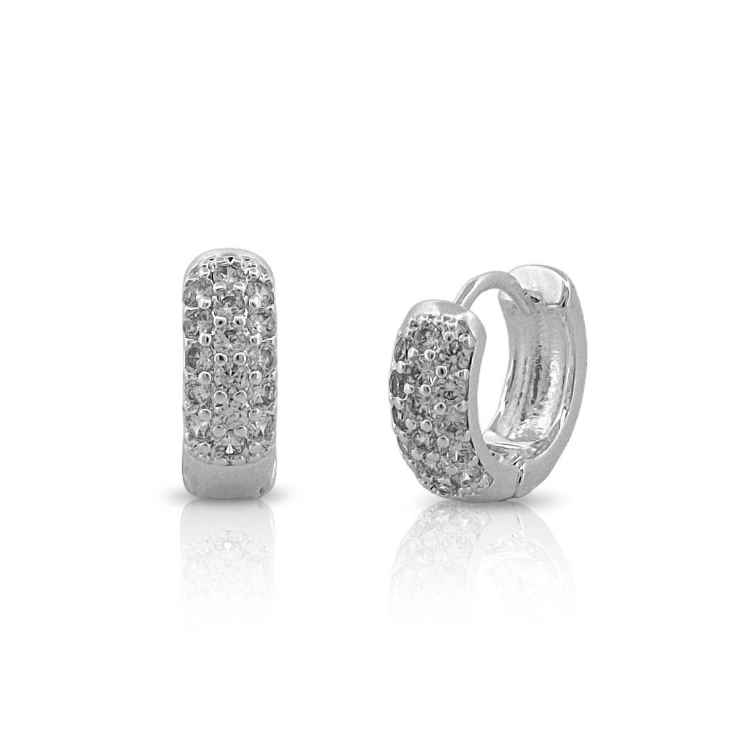 Brinco de Prata Leve Argola Clic com Zircônia Cristal