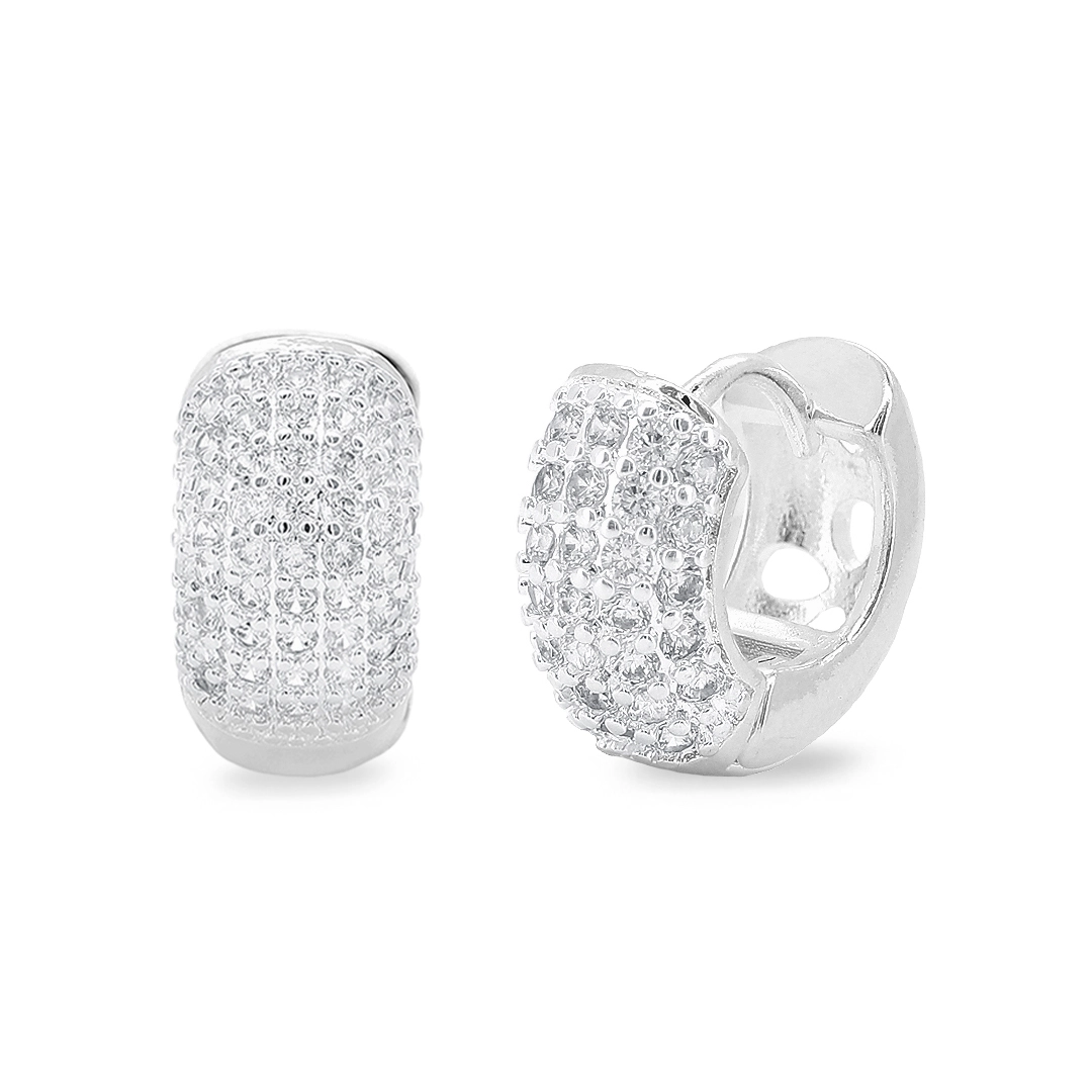 Brinco De Prata Leve Argola Clic Com Zircônia Cristal P