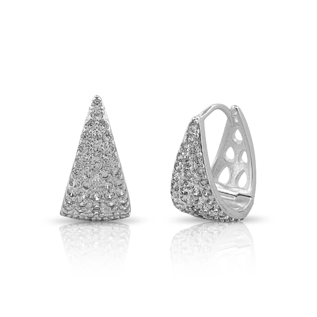 Brinco de Prata Leve Argola Clic com Zircônias Cravejadas 